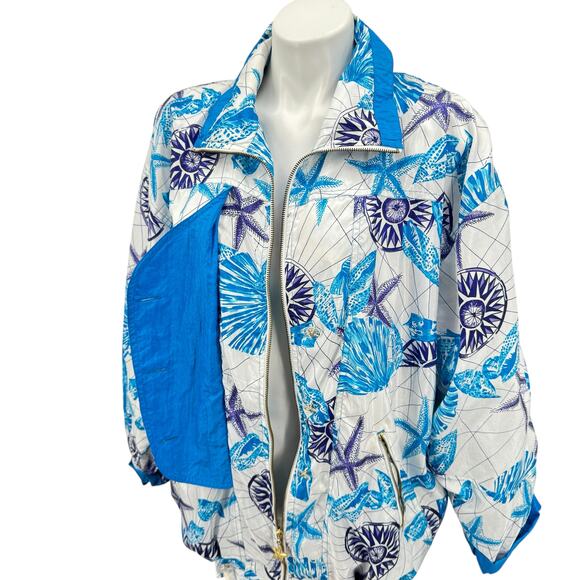 Lavon Vtg Women's Nautical Seashell Windbreaker Track Jacket SZ S Baggy 90s Blue - Picture 9 of 14